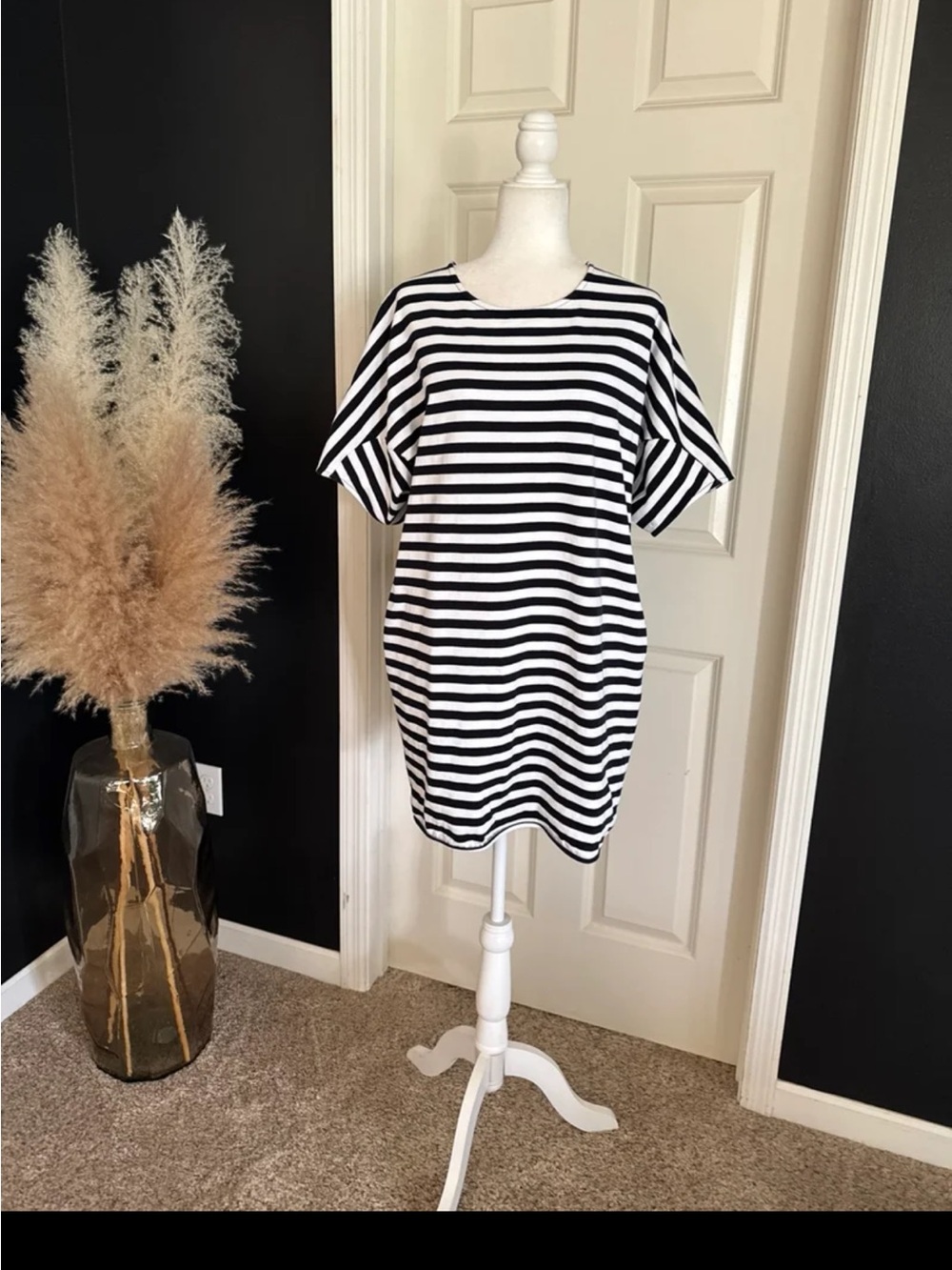 COS Stripe Boxy Tunic Mini Dress Dense Jersey Cotton Size Medium - Picture 8 of 12